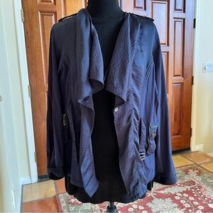 Adam Jacobs Navy Blue Jacket With Draping Front Size M Polyester Rayon